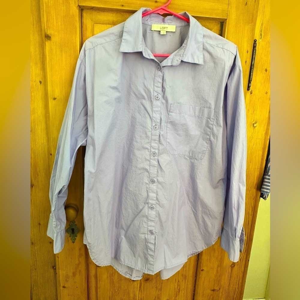 Loft 100% Cotton Lightweight Button Up Top Oversized Size Medium Light Purple